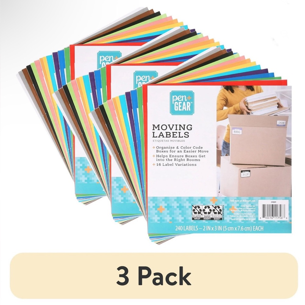 Moving Labels by Pen+Gear,16 Room Variations, 2 in x 3 in (X 3 PACK, 720 Total)